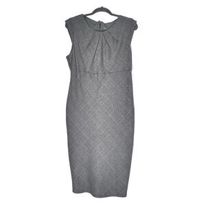 Classic Pencil Dress Sz 12 Gray Plaid Pleated Transitional Business Casual Work